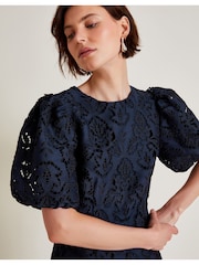 Monsoon Blue Lila Lace Tunic Mini Dress - Image 4 of 5