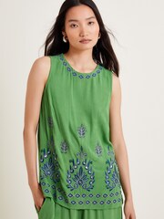 Monsoon Green Saffron Embroidered Tank Top - Image 1 of 6