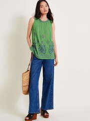 Monsoon Green Saffron Embroidered Tank Top - Image 3 of 6