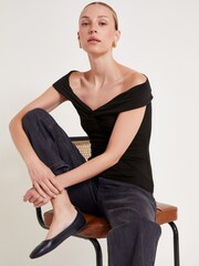 Monsoon Black Wanda Wrap Bardot Top - Image 1 of 6
