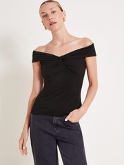 Monsoon Black Wanda Wrap Bardot Top - Image 2 of 6