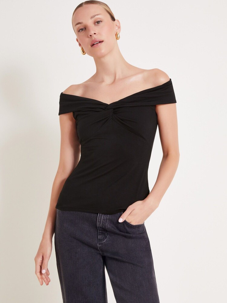 Monsoon Black Wanda Wrap Bardot Top - Image 2 of 6