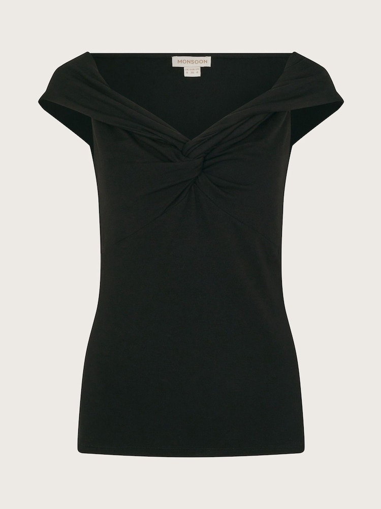 Monsoon Black Wanda Wrap Bardot Top - Image 6 of 6