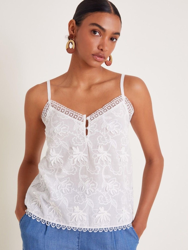 Monsoon White Rosie Embroidered Cami Top - Image 1 of 6
