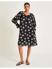 Monsoon Black Lei Flower 100% Cotton Dress - Image 1 of 6