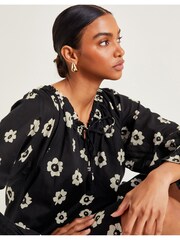 Monsoon Black Lei Flower 100% Cotton Dress - Image 2 of 6