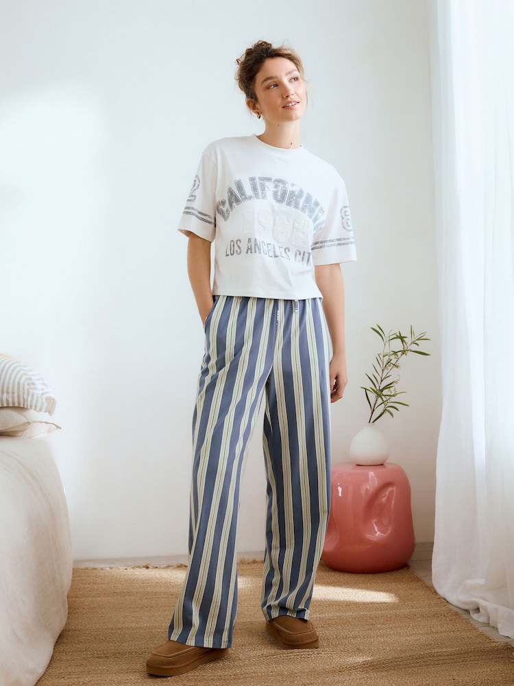 Blue Green Stripe 100% Cotton Short Sleeve Pyjamas - Image 1 of 7