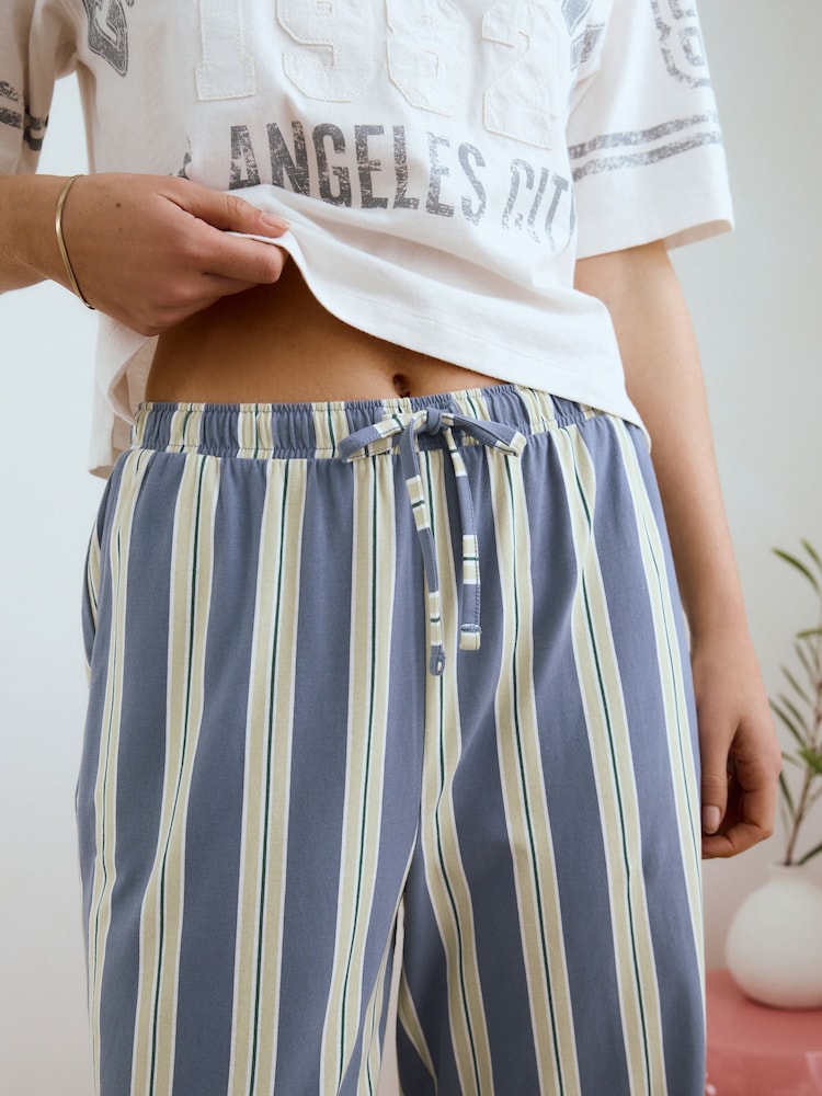 Blue Green Stripe 100% Cotton Short Sleeve Pyjamas - Image 7 of 7