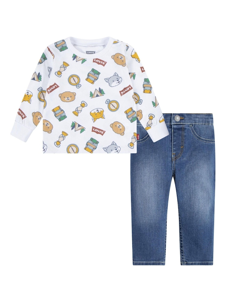 Levi's® White All Over Print Logo Baby T-Shirt And Jeggings Set - Image 1 of 3 Levi's® White All Over Print Logo Baby T-Shirt And Jeggings Set - Image 1 of 3