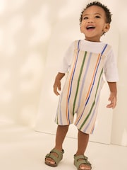 Stone Pastel Stripe 100% Cotton 100% Cotton Jersey Dungarees (3mths-7yrs) - Image 1 of 4