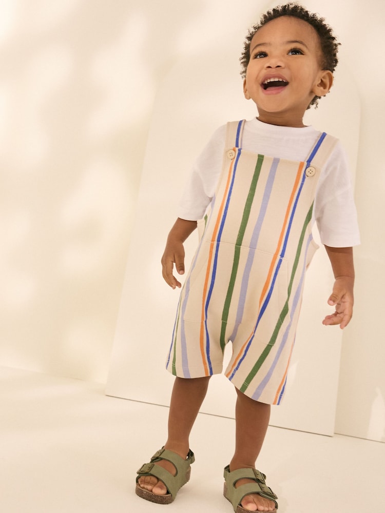 Stone Pastel Stripe 100% Cotton 100% Cotton Jersey Dungarees (3mths-7yrs) - Image 1 of 4
