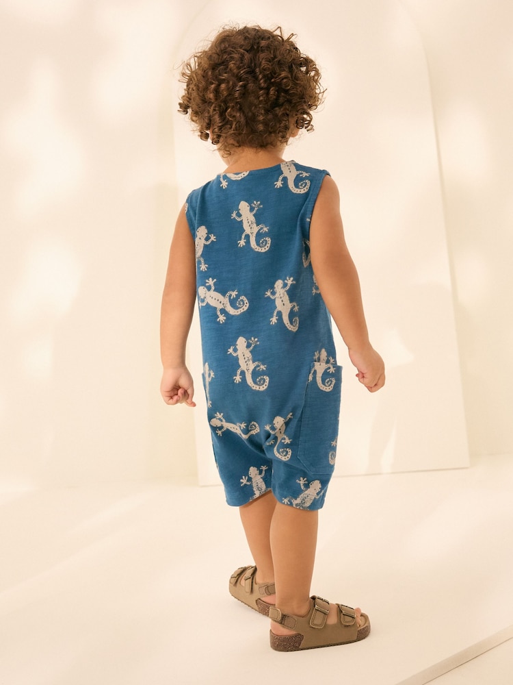 Teal Blue Printed/Brown 100% Cotton Rompers 2 Pack (3mths-7yrs) - Image 4 of 5