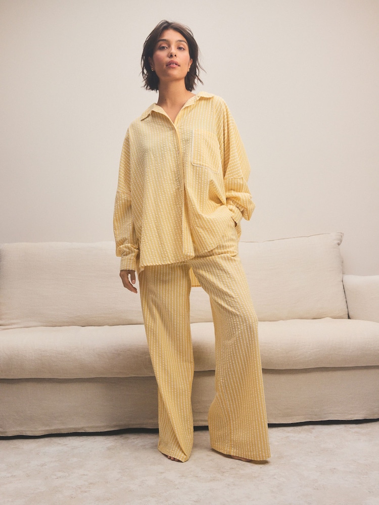 Yellow Textured Button Through Pyjamas - Image 2 of 7