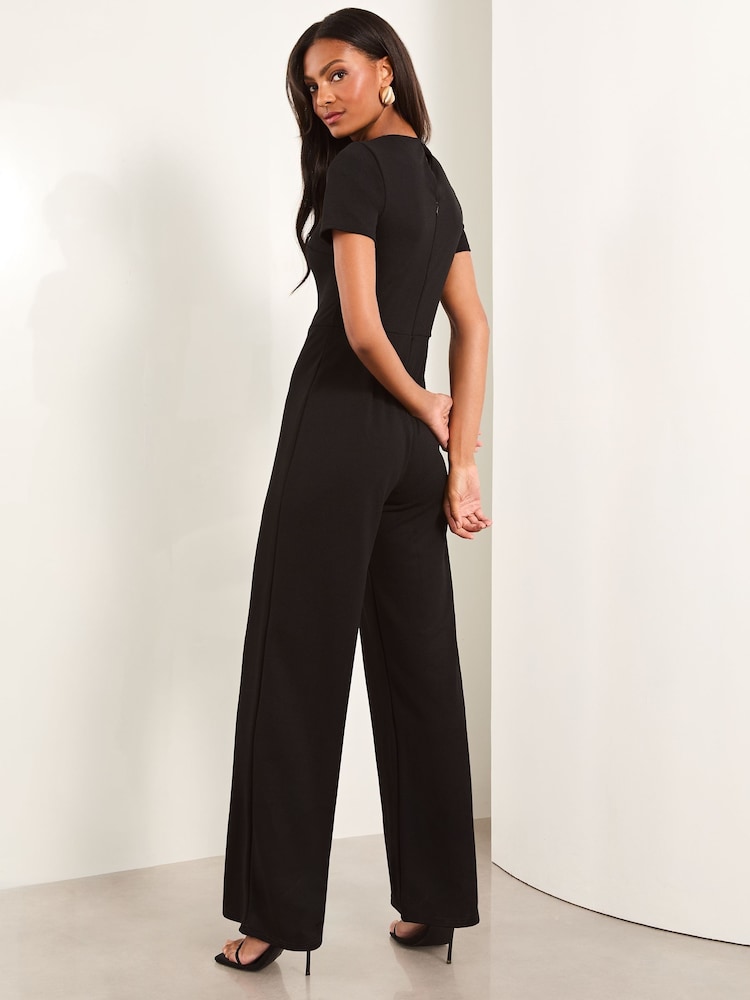 Lipsy splitdetail jumpsuit met korte mouwen en wijde pijpen - Image 2 of 4