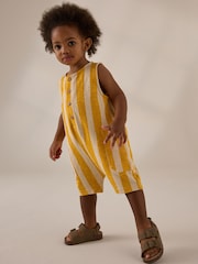 Yellow/Off White Stripe 100% Cotton Romper (3mths-7yrs) - Image 1 of 8
