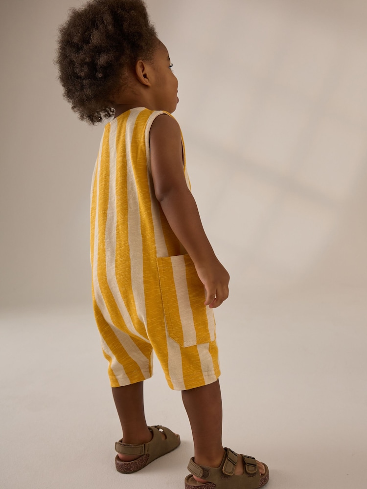 Yellow/Off White Stripe 100% Cotton Romper (3mths-7yrs) - Image 3 of 8