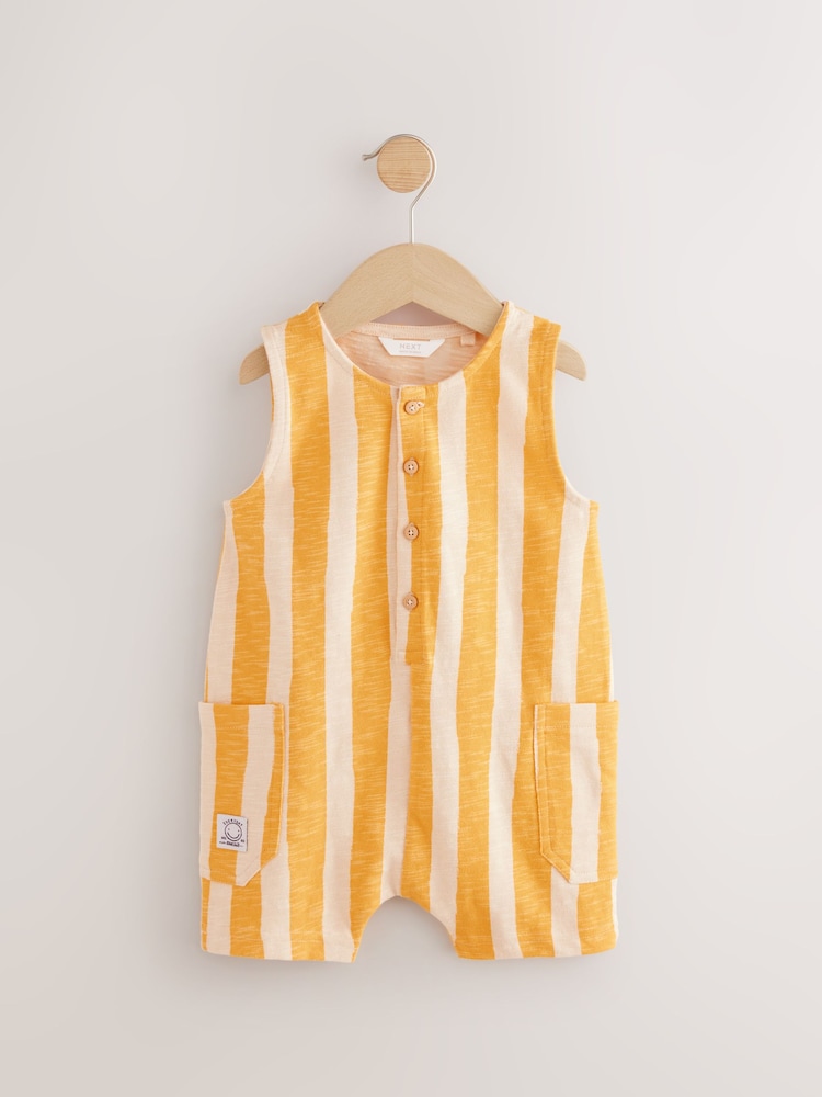 Yellow/Off White Stripe 100% Cotton Romper (3mths-7yrs) - Image 5 of 8