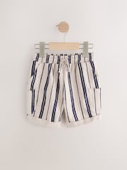 Off White/ Navy Blue Stripe Lightweight Textured Shorts (3mths-7yrs) - Image 1 of 4