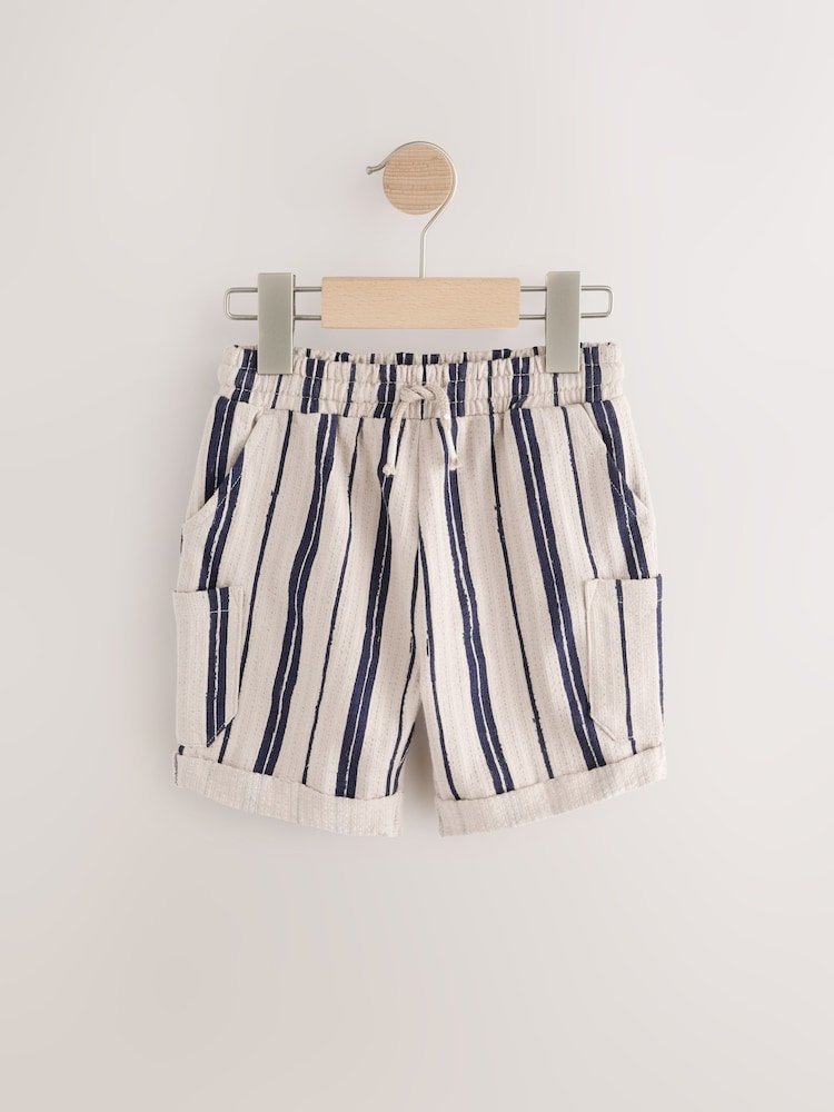 Off White/ Navy Blue Stripe Lightweight Textured Shorts (3mths-7yrs) - Image 1 of 4