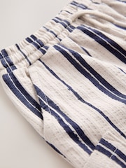 Off White/ Navy Blue Stripe Lightweight Textured Shorts (3mths-7yrs) - Image 4 of 4
