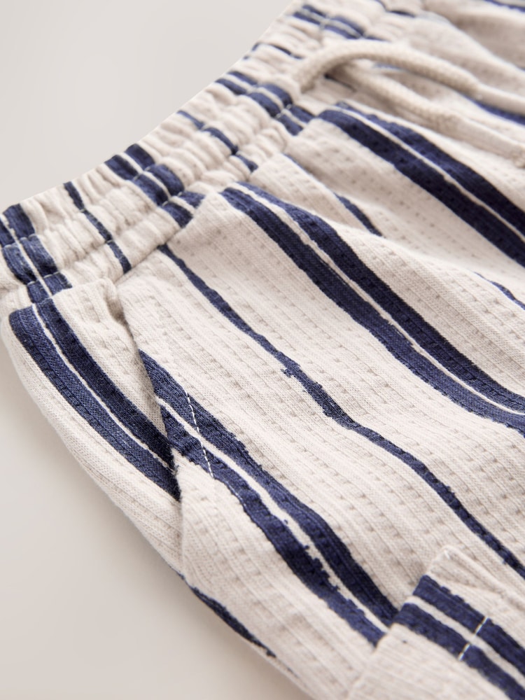Off White/ Navy Blue Stripe Lightweight Textured Shorts (3mths-7yrs) - Image 4 of 4