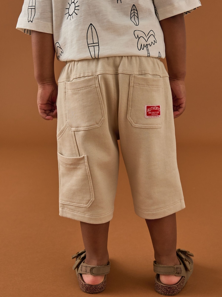 Ecru Off White Jersey Carpenter 100% Cotton Shorts (3mths-7yrs) - Image 4 of 8
