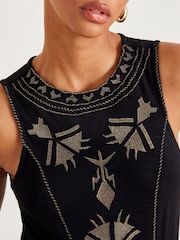 Monsoon Black Mimi Metallic Embroidered Midi Dress - Image 2 of 4