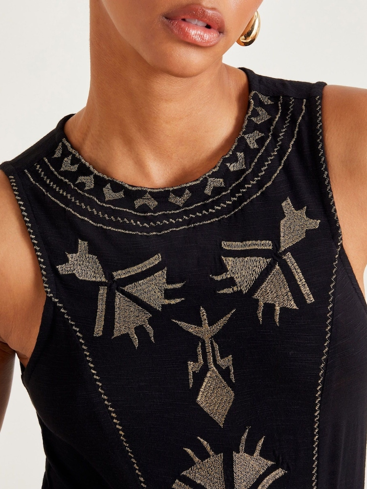 Monsoon Black Mimi Metallic Embroidered Midi Dress - Image 2 of 4