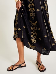 Monsoon Black Mimi Metallic Embroidered Midi Dress - Image 4 of 4
