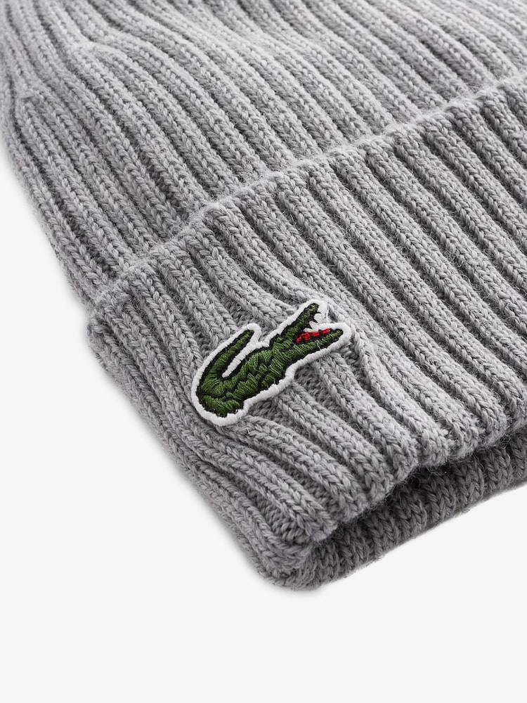 Lacoste Blue Soft Wool Ribbed Beanie - Image 2 of 2