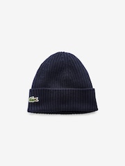 Lacoste Blue Soft Wool Ribbed Beanie - Image 1 of 2