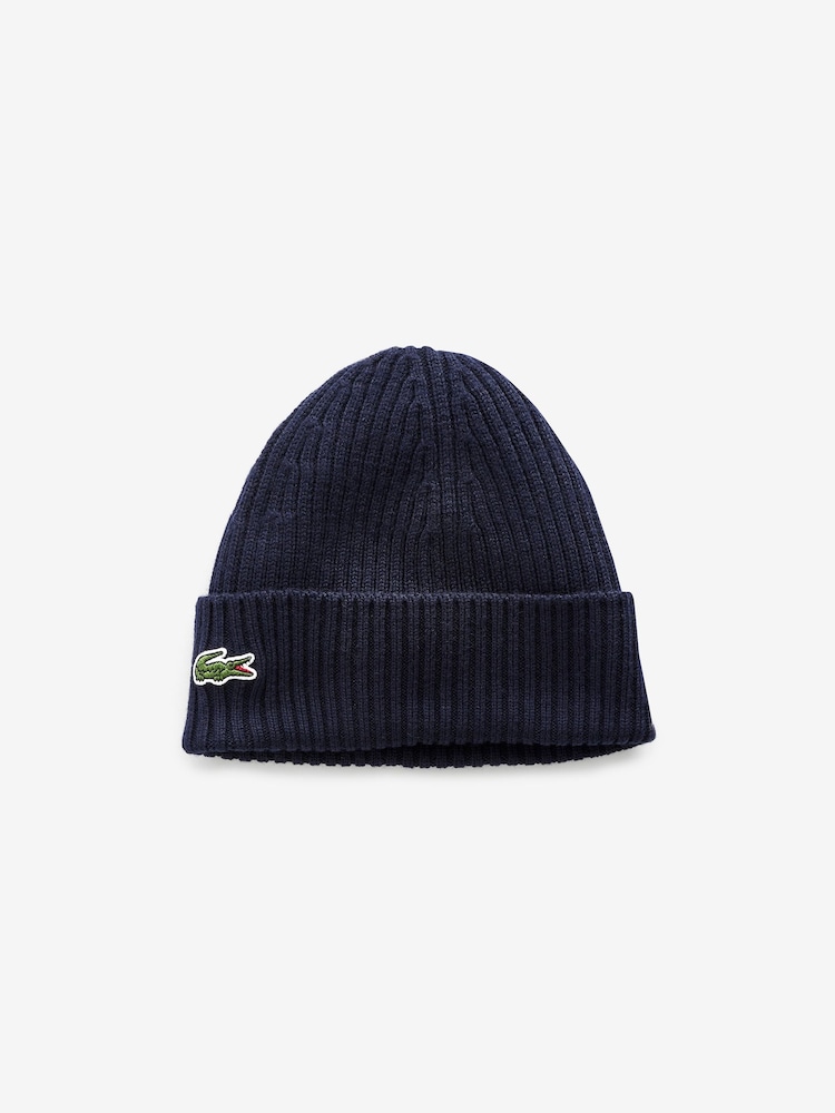 Lacoste Blue Soft Wool Ribbed Beanie - Image 1 of 2