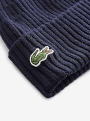 Lacoste Blue Soft Wool Ribbed Beanie - Image 2 of 2