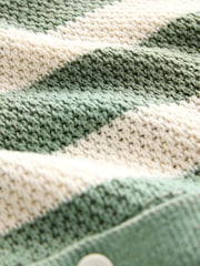 White/Sage Green Relaxed Fit Cotton Rich Short Sleeve Stripe Crochet Knit Shirt - Image 8 of 8