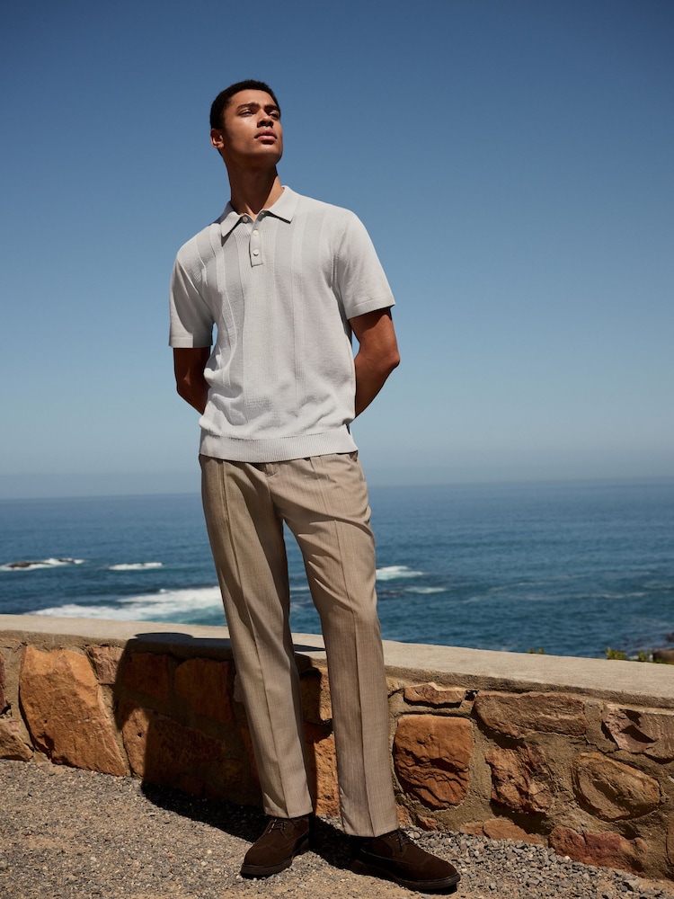 Light Blue Regular Fit Cotton Rich Short Sleeve Knit Polo Shirt - Image 2 of 7