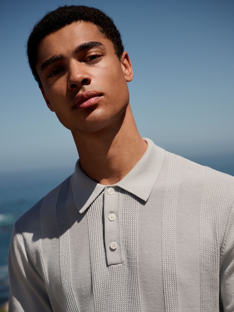 Lichtblauw - Regular-fit poloshirt met hoog katoengehalte, korte mouwen en gebreid - Image 4 of 7