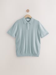 Light Blue Regular Fit Cotton Rich Short Sleeve Knit Polo Shirt - Image 5 of 7