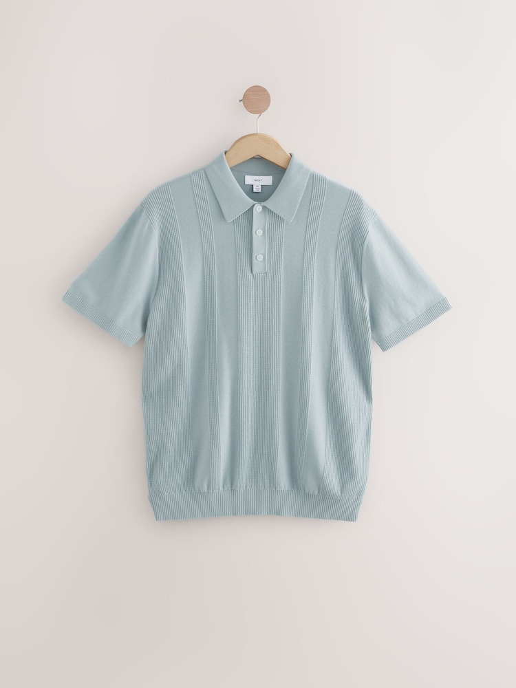 Lichtblauw - Regular-fit poloshirt met hoog katoengehalte, korte mouwen en gebreid - Image 5 of 7