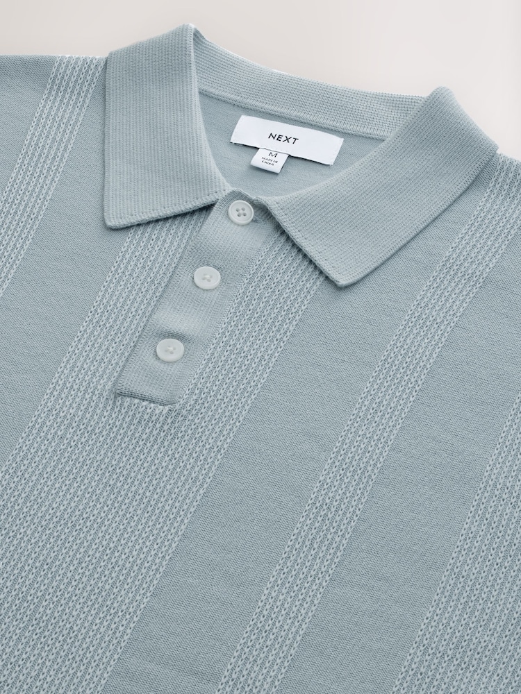 Light Blue Regular Fit Cotton Rich Short Sleeve Knit Polo Shirt - Image 7 of 7