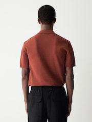 Rust Brown Regular Fit Cotton Rich Textured Knit Quarter Zip Polo Shirt - Image 3 of 4