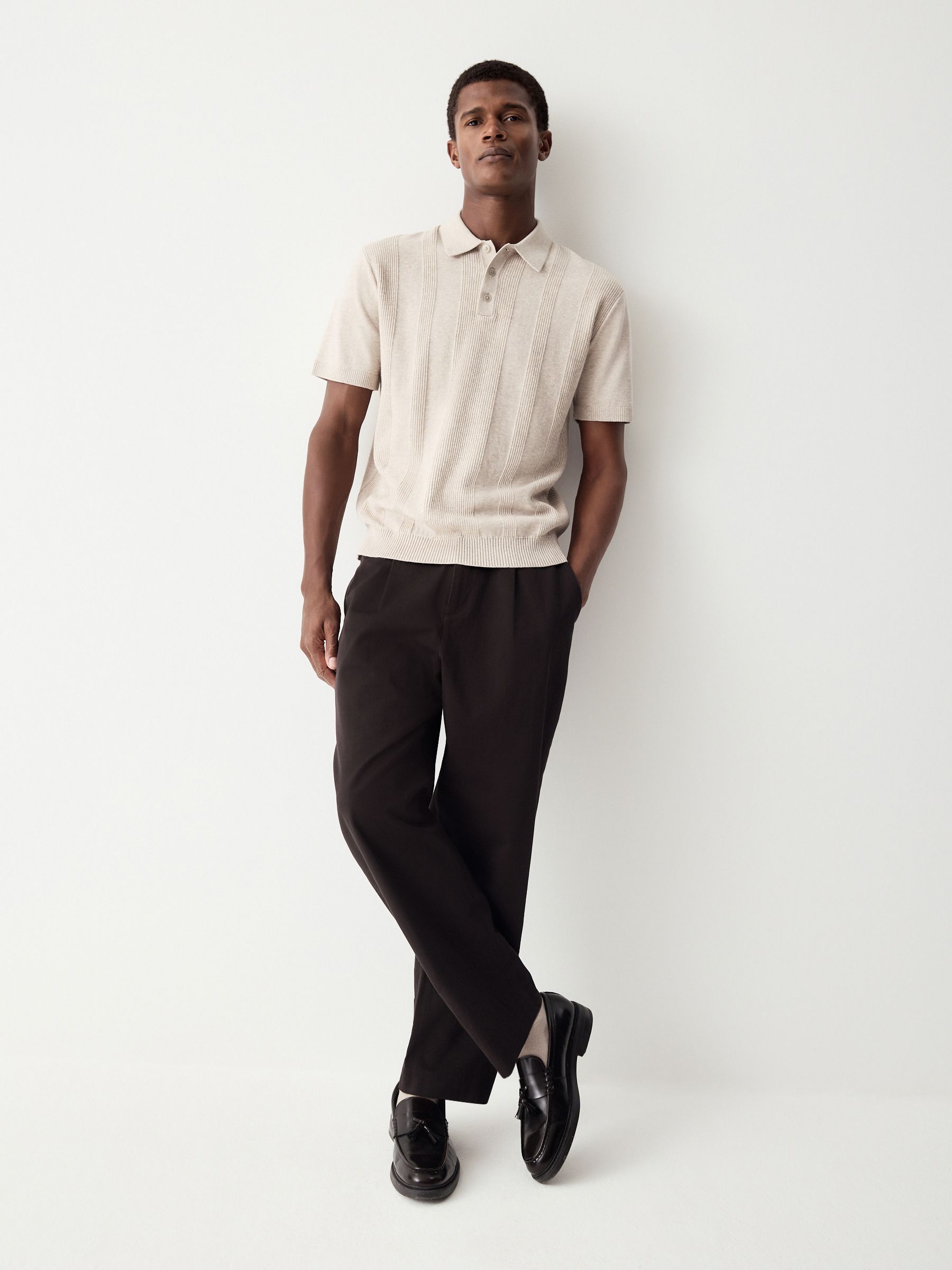 Buy Neutral Regular Fit Cotton Rich Textured Short Sleeve Knit