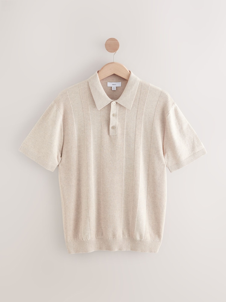 Бежевий - стандартний крій Cotton Rich з коротким рукавом Knit сорочки поло - Image 7 of 9