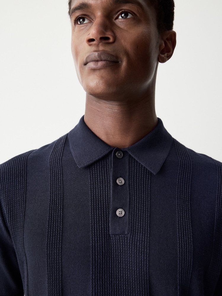 Navy Blue Regular Fit Cotton Rich Short Sleeve Knit Polo Shirt - Image 5 of 9