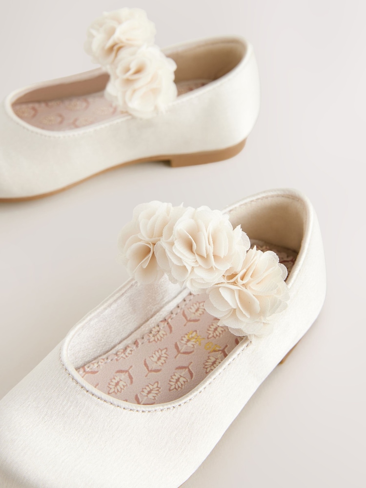 Ivory Wide Fit (G) Satin Flower Girl Occasion Corsage Mary Jane Shoes - Image 3 of 6