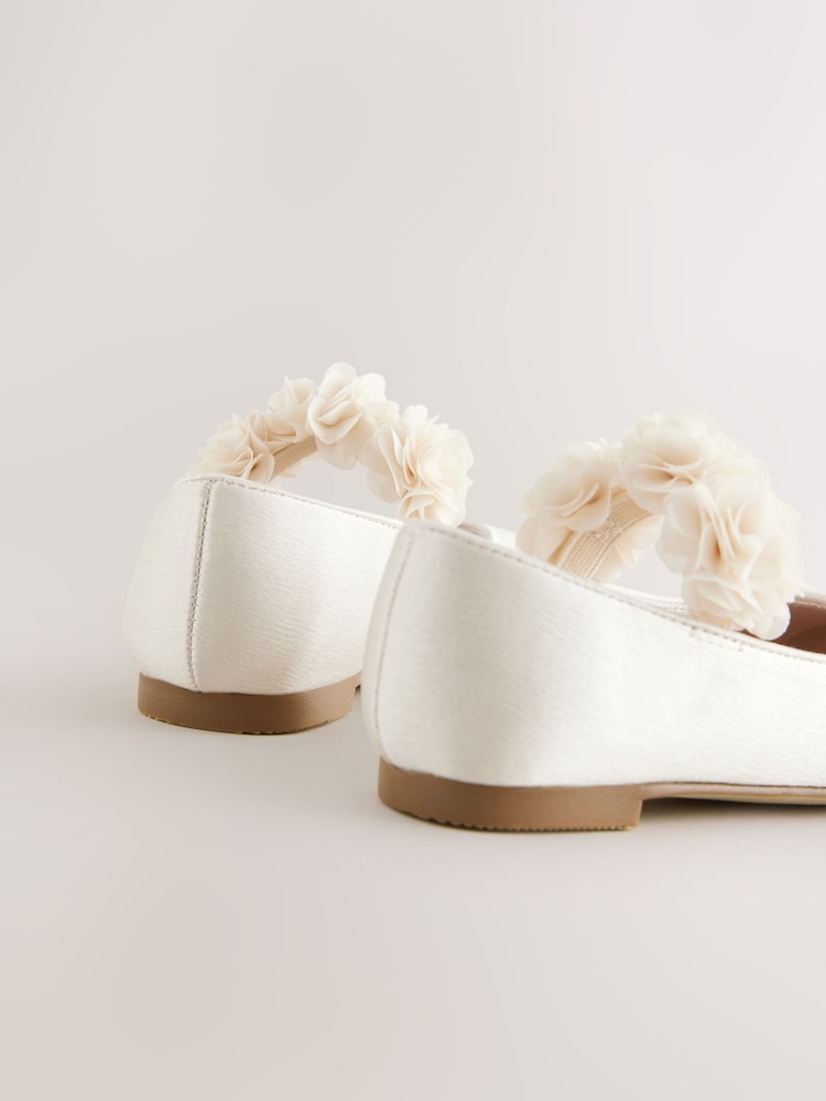 Ivory Wide Fit (G) Satin Flower Girl Occasion Corsage Mary Jane Shoes - Image 4 of 6