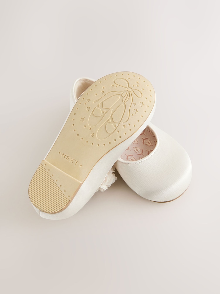 Ivory Wide Fit (G) Satin Flower Girl Occasion Corsage Mary Jane Shoes - Image 5 of 6