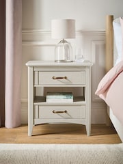 Grey Oakham Oak Effect 2 Drawer Wide Bedside Table - Image 1 of 7