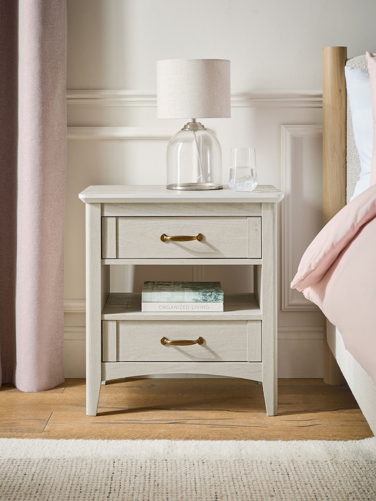 Grey Oakham Oak Effect 2 Drawer Wide Bedside Table - Image 1 of 7