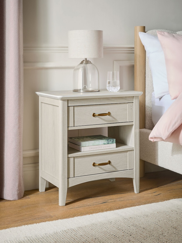 Grey Oakham Oak Effect 2 Drawer Wide Bedside Table - Image 2 of 7