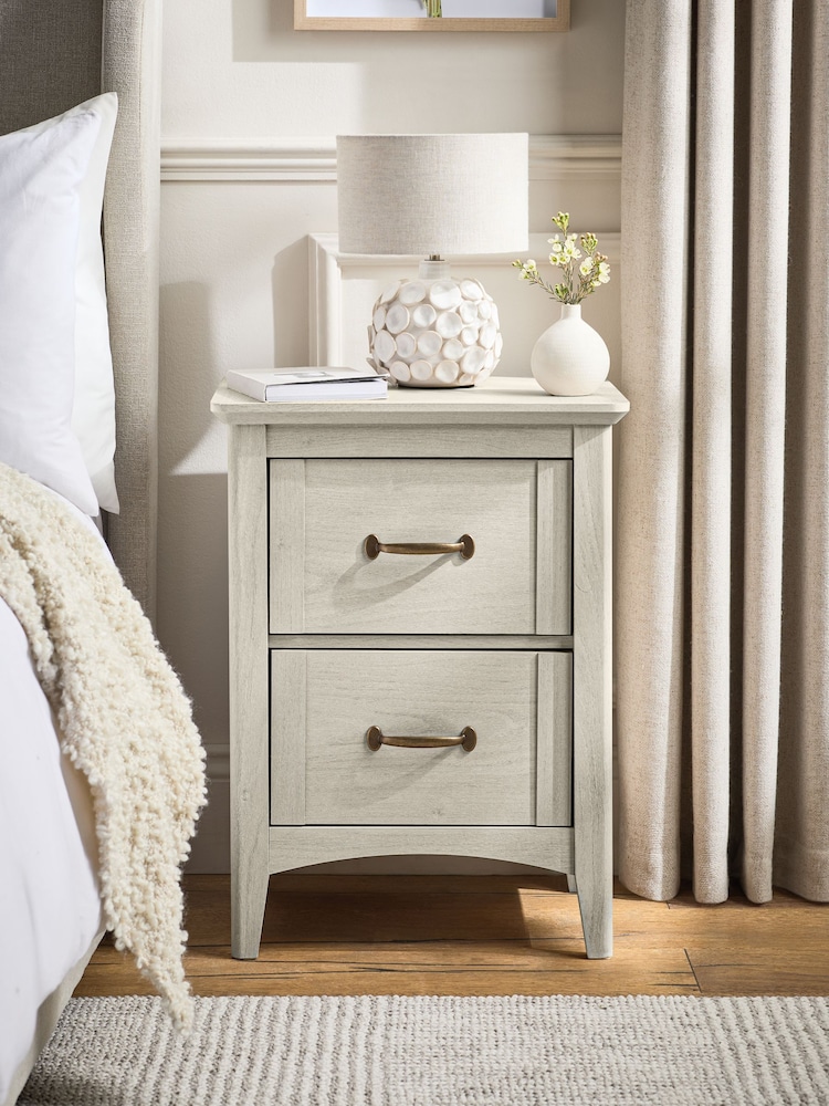 Grey Oakham Oak Effect 2 Drawer Bedside Table - Image 1 of 8